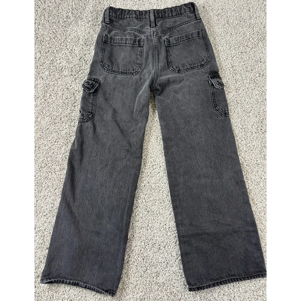 Old Navy Girls High Rise Baggy Wide Leg Cargo Jeans Black Denim Size 14